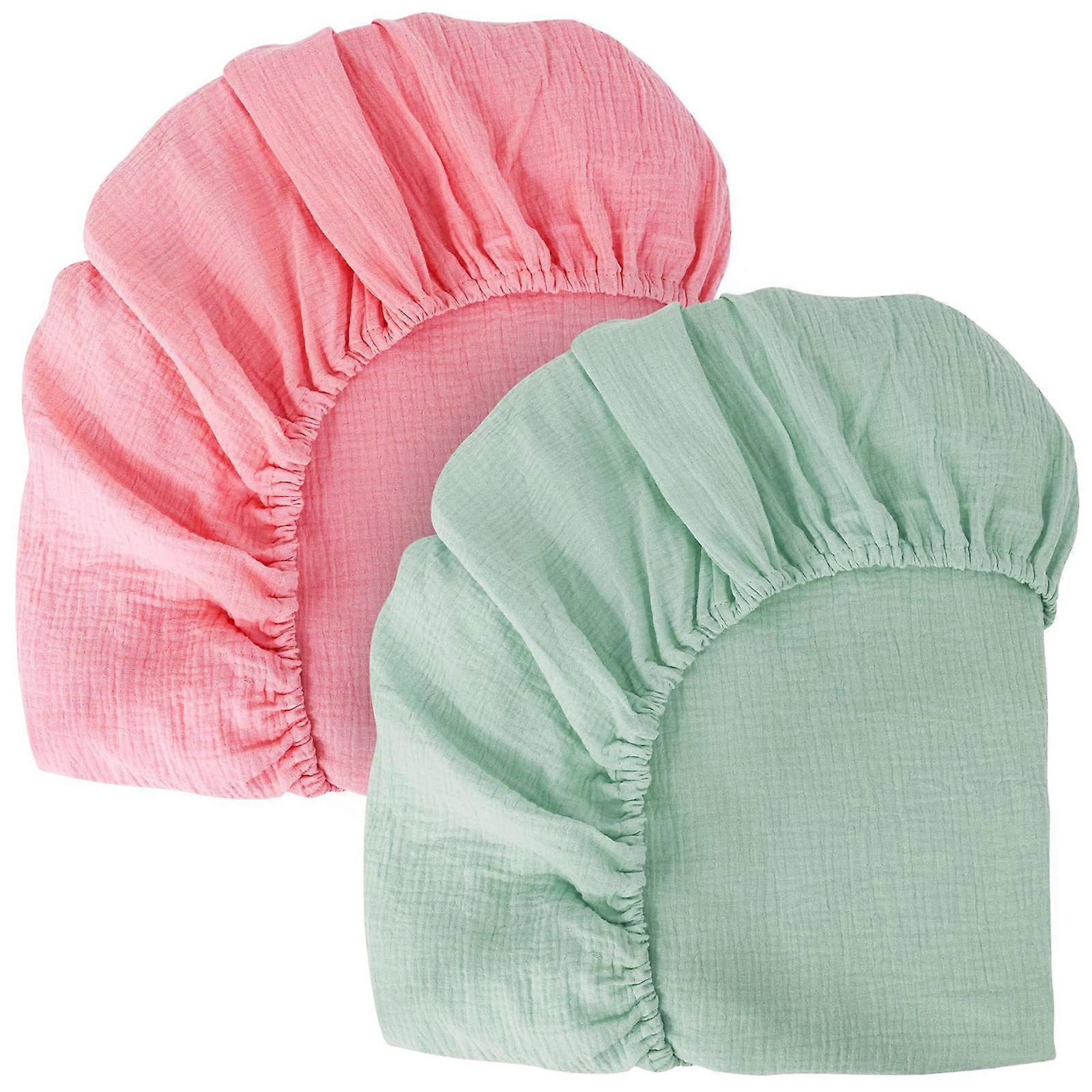 2Pcs Baby Fitted Sheet Comfortable Pram Bedding Stuff Easy Detachable for Oval Rectangle Standard Bassinet Mattress Green Pink 82x41CM