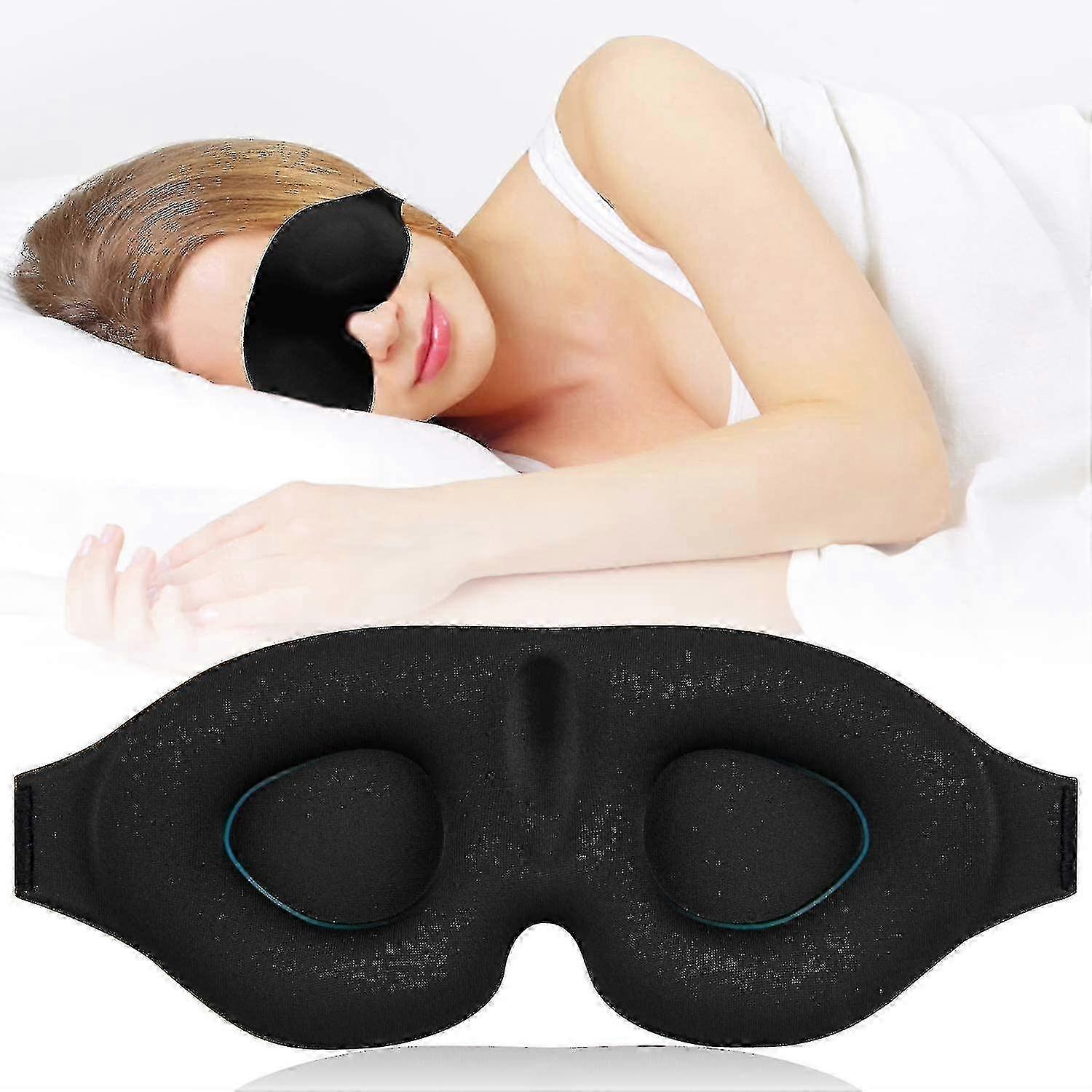 3d Man And Woman Sleep Mask With Innovative Hidden Nose Wings Pattern, Black Rubber Adjustable Night Mask 2025