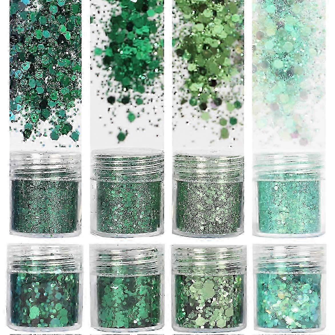 8 Boxes 10ml Holographic Mermaid Dreams Green Chunky Glitter St. Patrick's Day Sequins Iridescent Flakes Hexagon Tips Mixed Paillette Face E