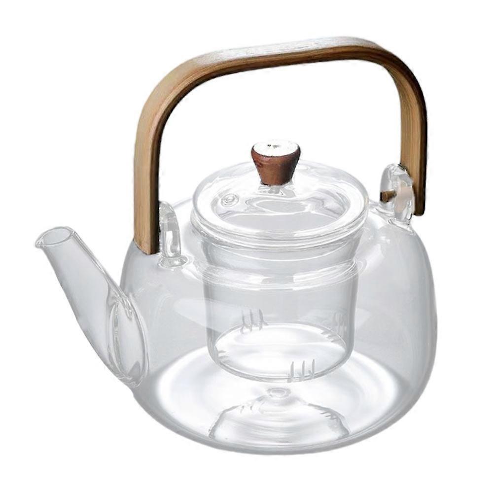 1Pc Heat-Resistant Glass Tea Kettle for Loose Leaf Tea with Bamboo Handle Home Use