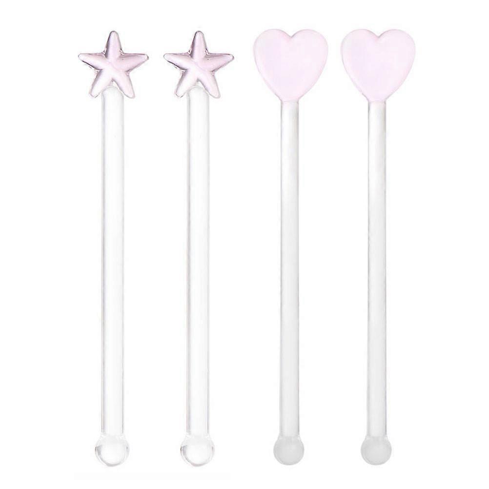 4pcs Transparent Glass Stirring Sticks with Ergonomic Handles for Juice and Cocktail Mixing – Smooth Surface, Home & Bar Use