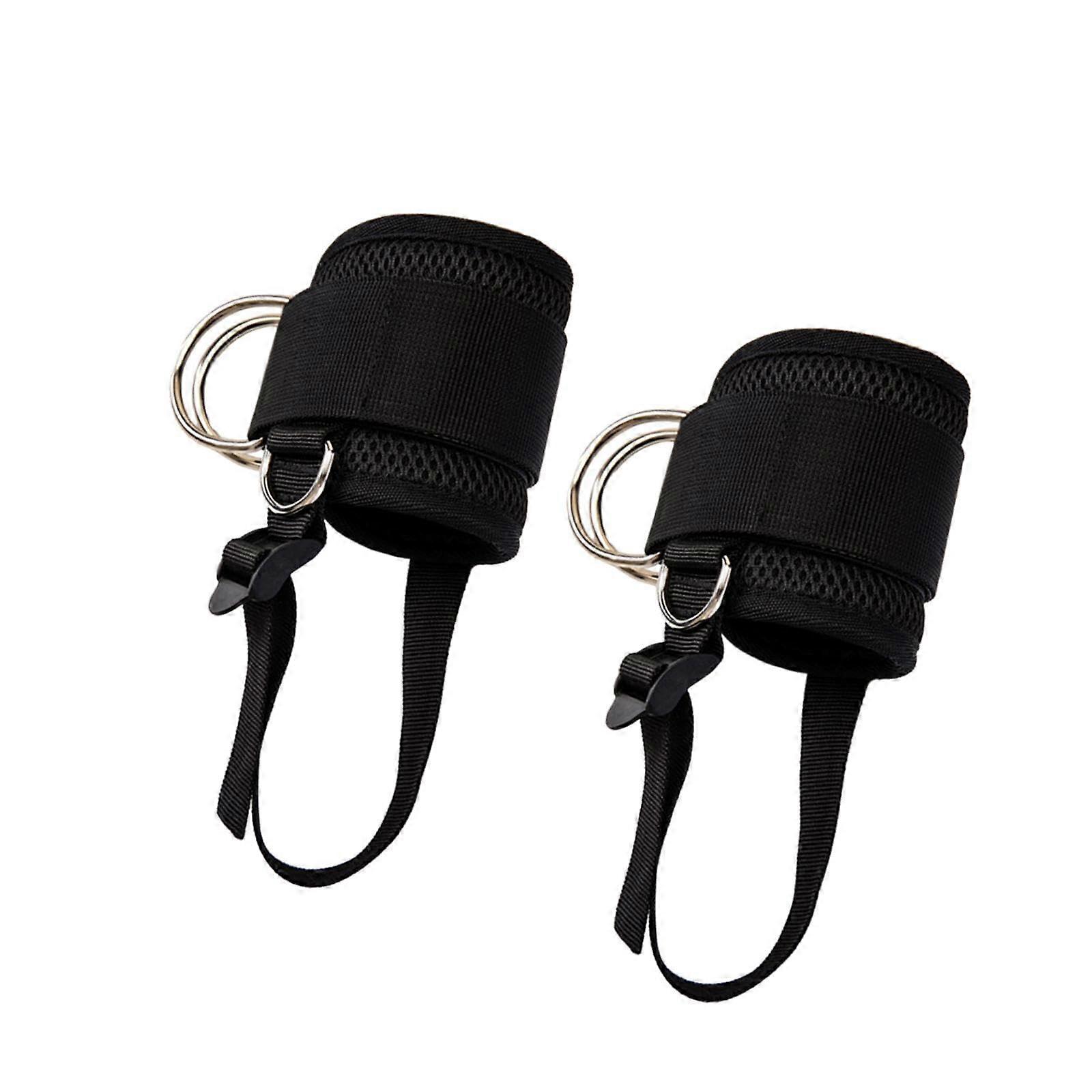Ankle Straps for Cable Machine Training - 2 Pack Adjustable Black Cuff Attachments for Lower Body Kickbacks and Exercises
