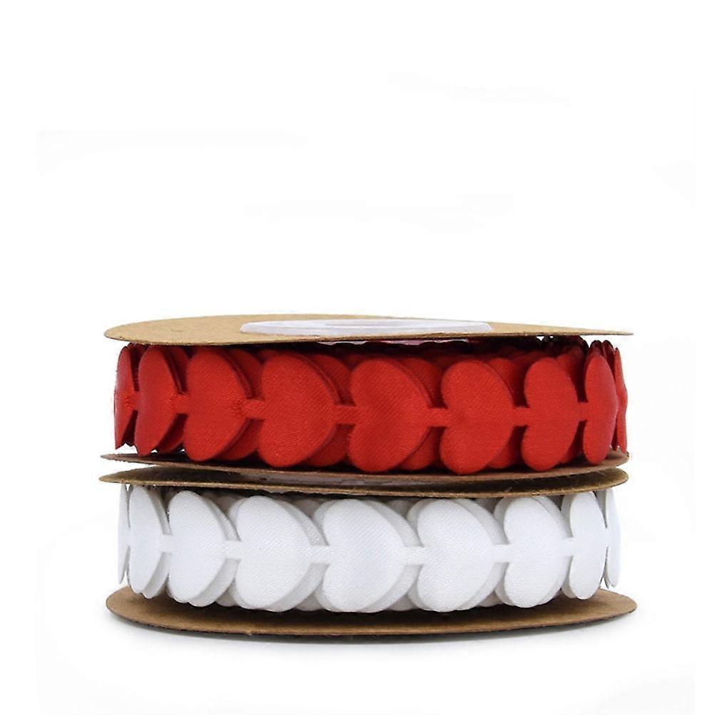 present Wrapping Valentine's Day Red Wired Ribbon 5M Polyester Heart Shape Beads Chain 2 Roll