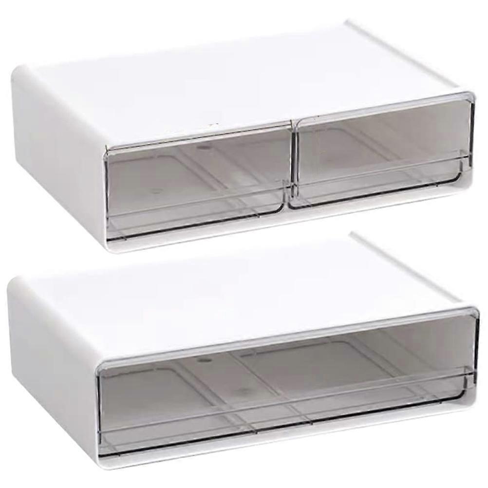 Desk Organizer Desktop Storage Drawer Stackable Office Stationery Organizer White 30X20CM Space-Saving 2Pcs