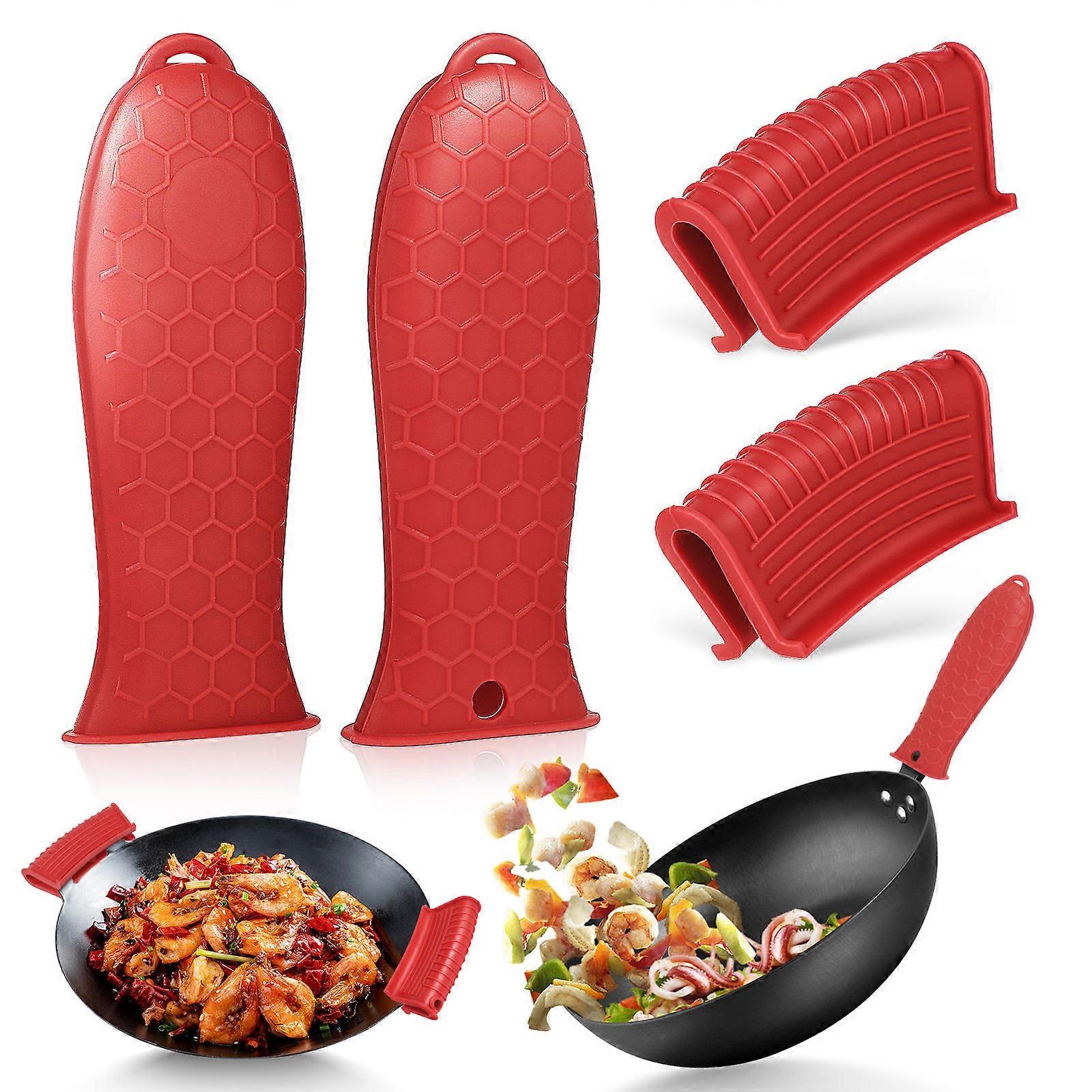 Silicone Hot Handle Cover Set   Red Pot Handle Grips with Textured Non Slip Design for Cookware, Includes Hanging Loop for Drying and Storage