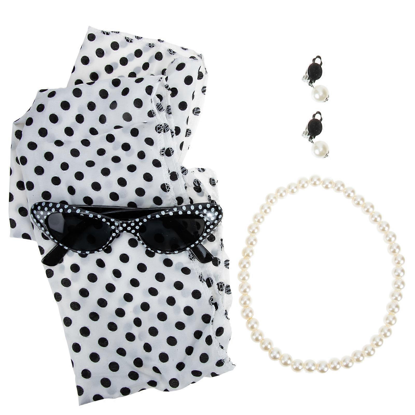 Women Costume Accessories Set Retro Headband Necklace Ear Clip White Plastic Party Wear 1Set