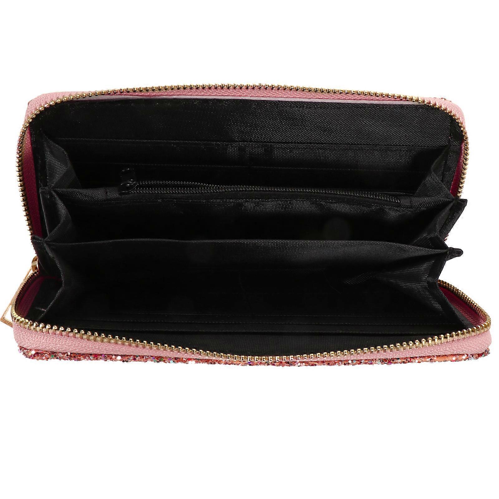 Stylish Shiny Women's Long Zippered Wallet Durable PU Handbag for Cards & Cash, Creative Fashion Design for Various Occasions, Pink