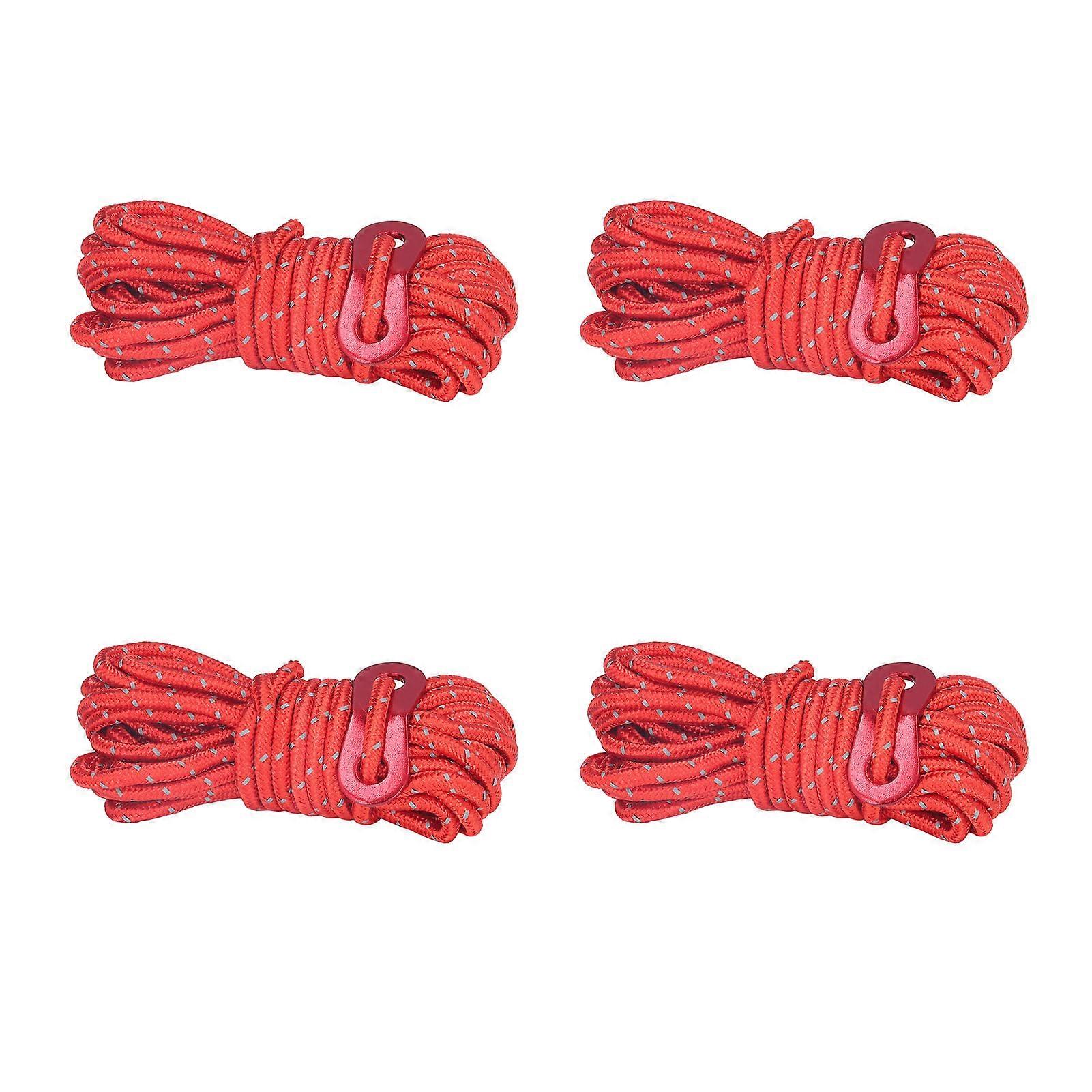 4pcs 4mm Reflective Rope High Strength Lightweight Outdoor Camping Tent Rope Red