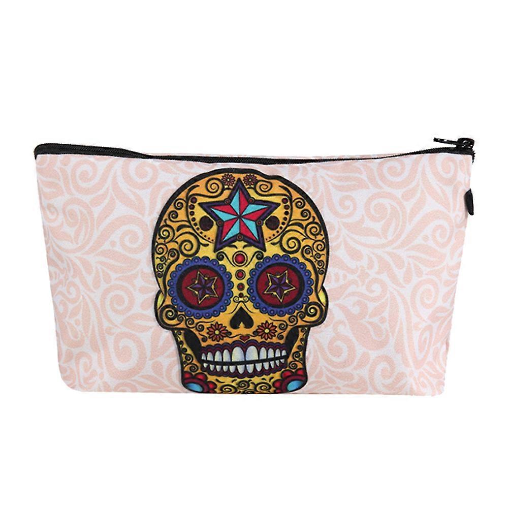 Toiletry Storage Cosmetic Bag Rectangular 3D Printed Skull Pattern For Home Travel 22X13.5cm Polyester 1Set