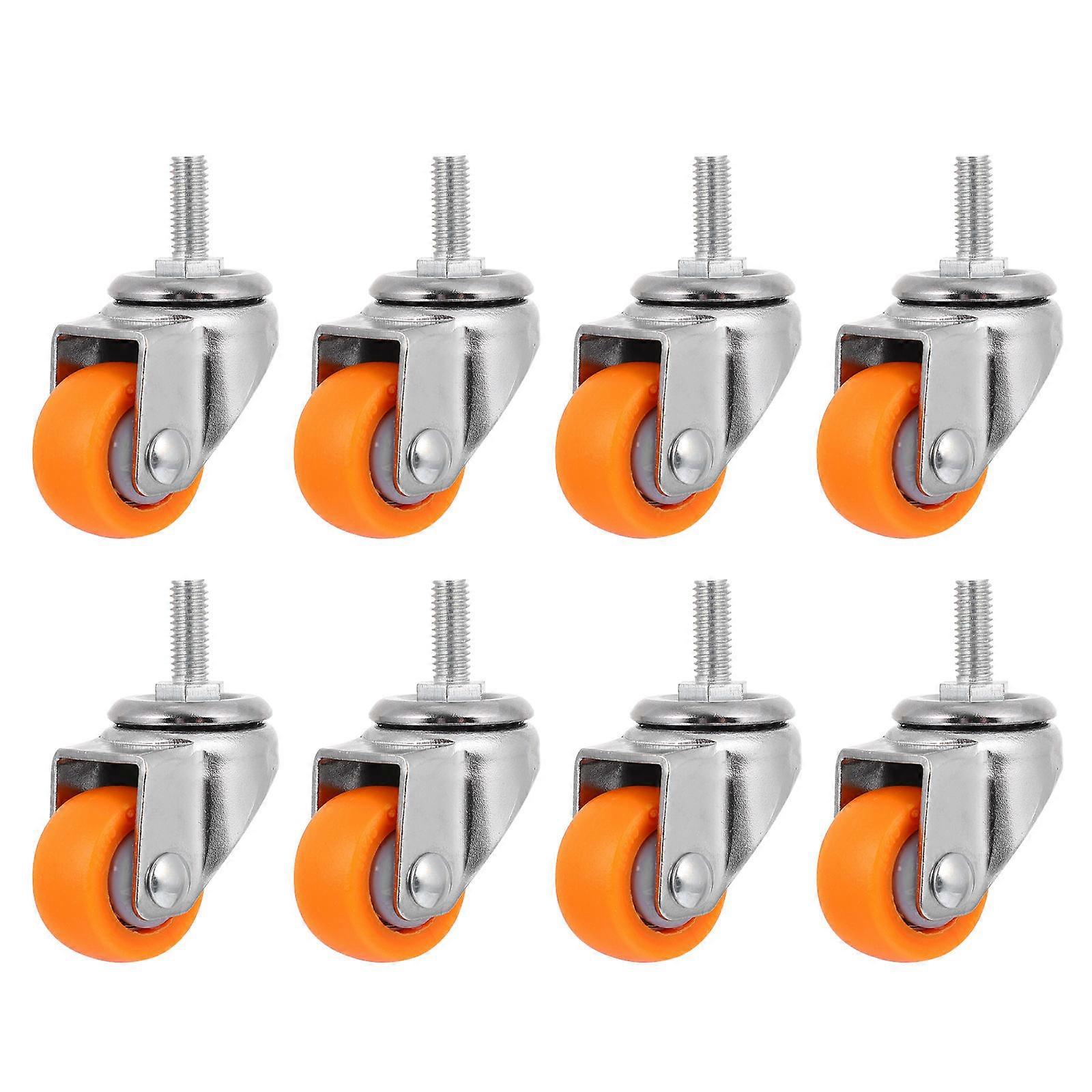 8pcs Silent Caster Wheels for Furniture Orange Nylon Strong Load-bearing Capacity Smooth Gliding
