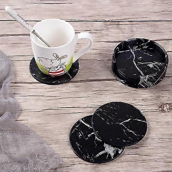 Talos 6Pcs Faux Leather Marble Coasters Cup Mat Pad Holder Placemat Dining Table Decor
