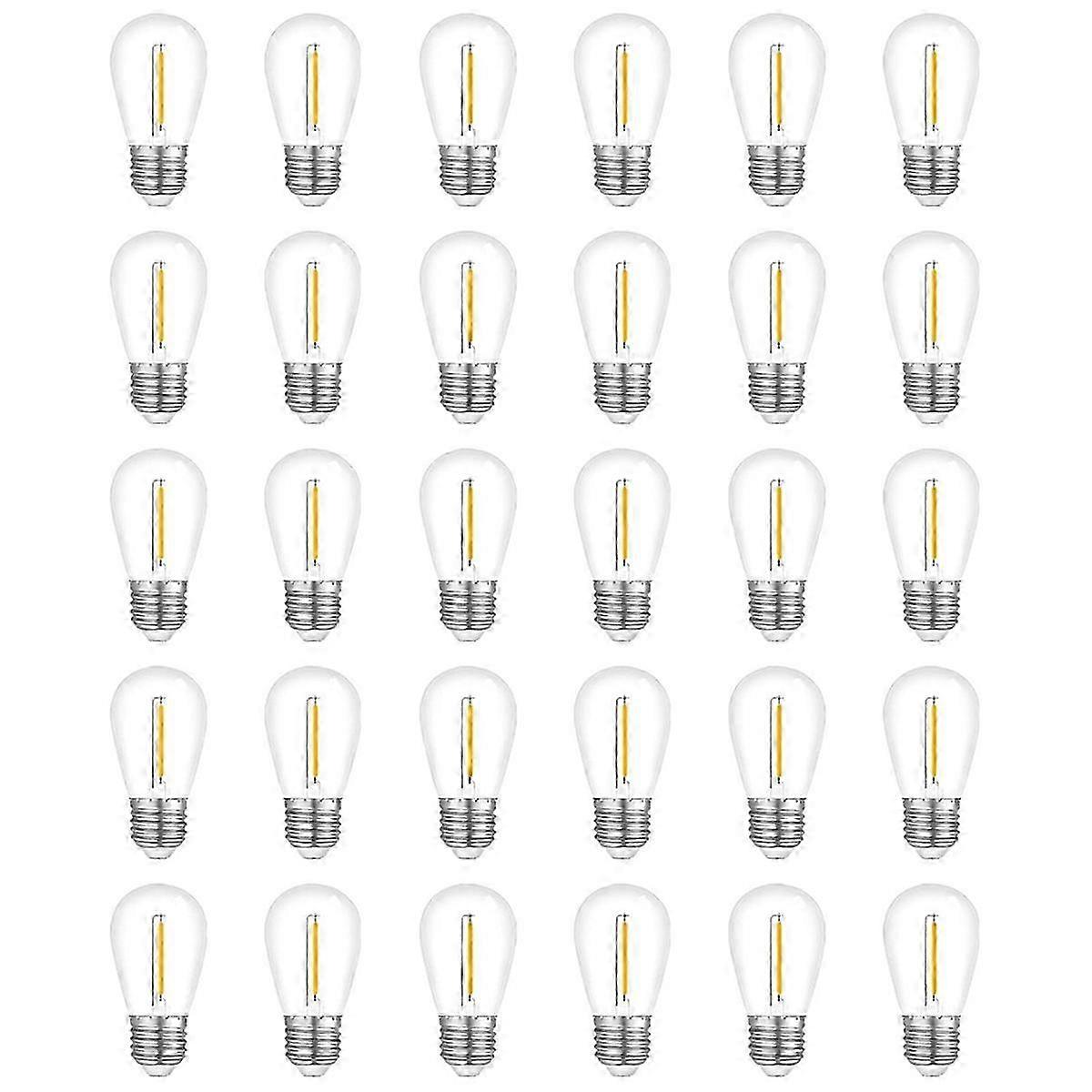 30-Pack Waterproof S14 String Light Bulbs, E26 Base Warm White for Outdoor Decor