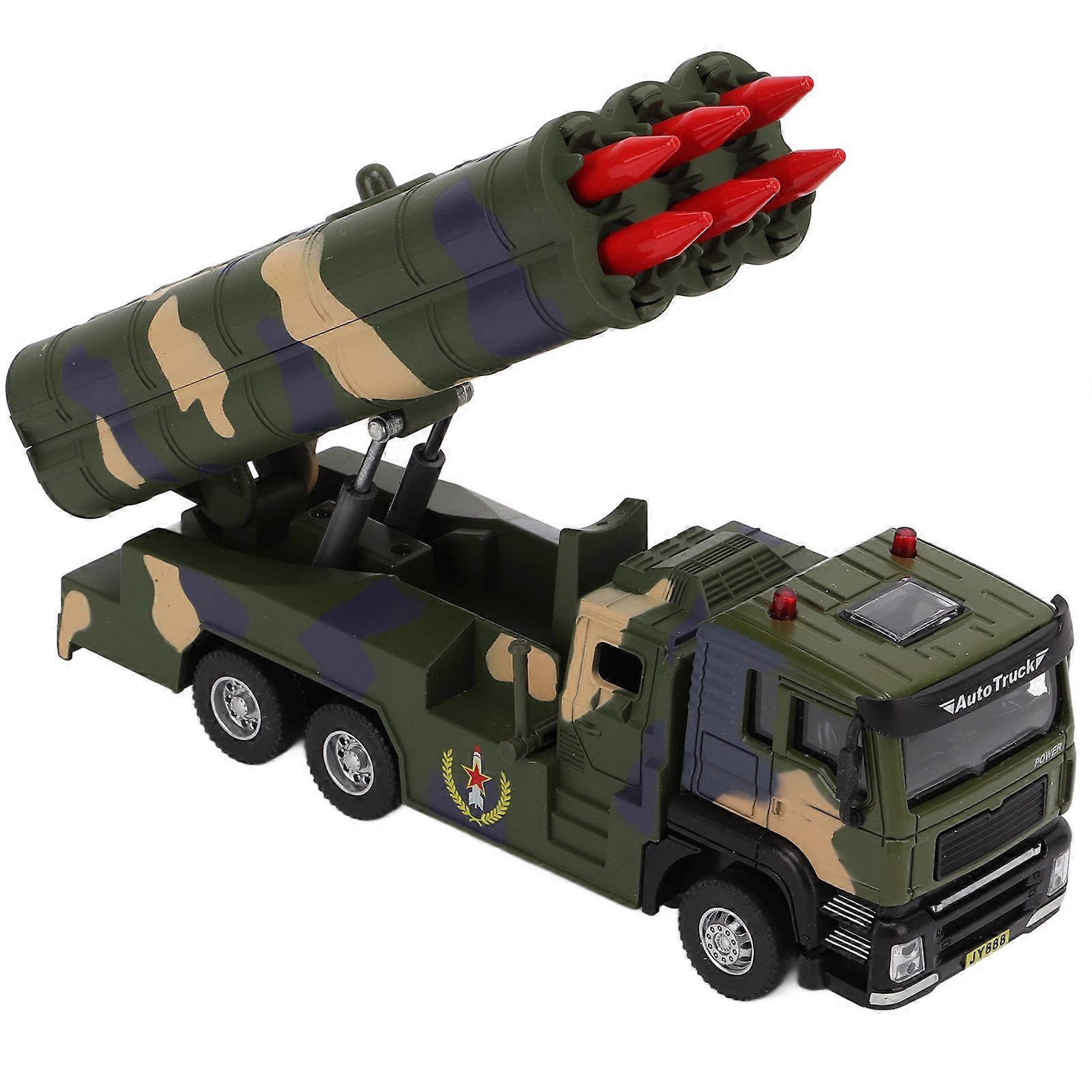1/50 Military Missile Vehicle Model Alloy Pull Back Rocket Car Toy with Sound and Light for Kids