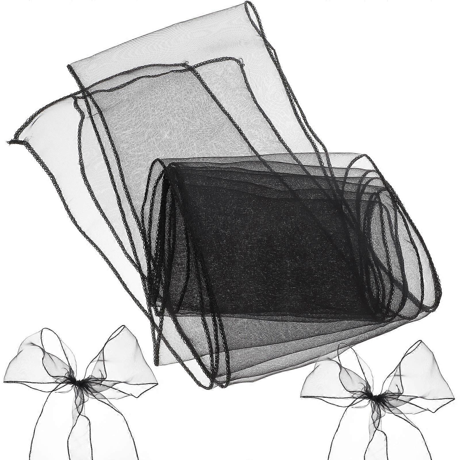 Wedding Chair Sashes Organza Ribbon Black 275x18x0.1cm Elegant Engagement Event 10Set