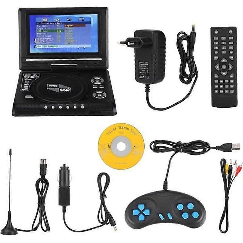 Leitor de DVD portátil de 78 polegadas com tela giratória e carregador de carro recarregável