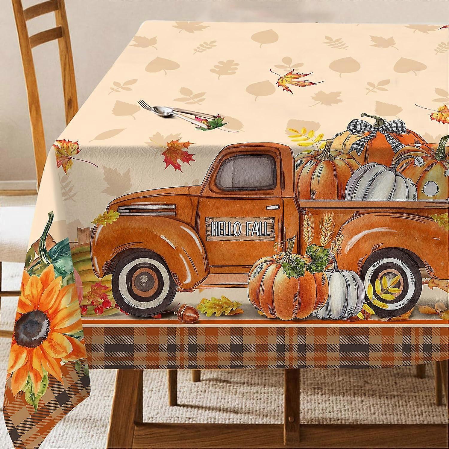 Fall Tablecloth 60x84 Inch Rectangular, Truck Fall Table Cloth