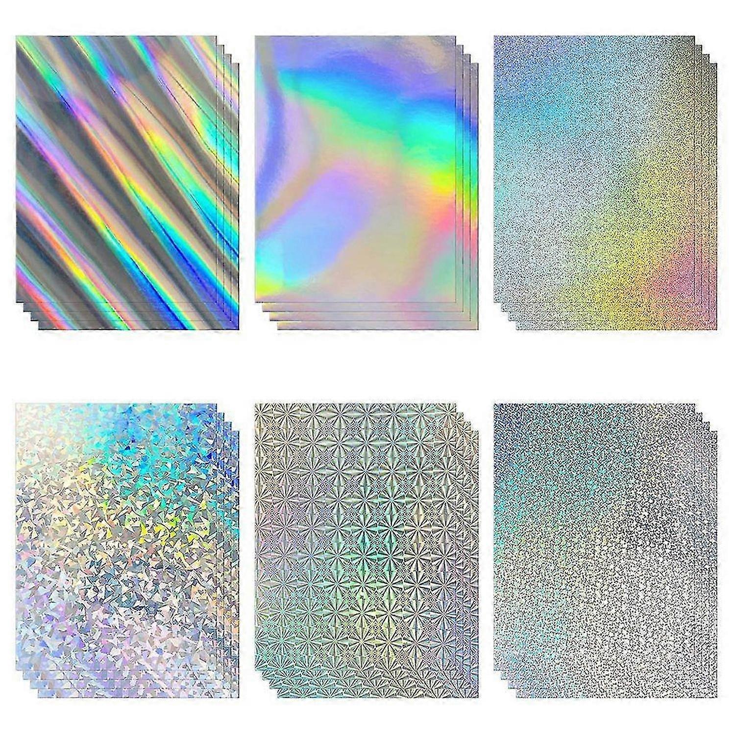 24 Sheets Holographic Cardstock 8.5x11in, 250gsm/92lb 6 Mixed Styles Metallic Cardstock Shiny Irides