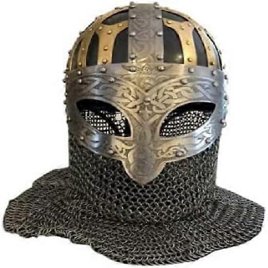 Viking Chainmail Helmet | Vandal SCA LARP Steel and Brass Helmet with Chainmail | Hand Forged Vendal Helmet