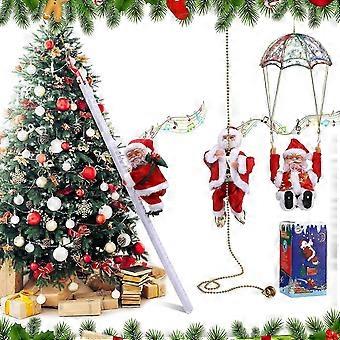 3 Pcs Electric Climbing Santa Claus Decoration Santa Claus Climbing Rope Ladder Parachute Somersault Musical Santa Climbing Ladder Plush Doll