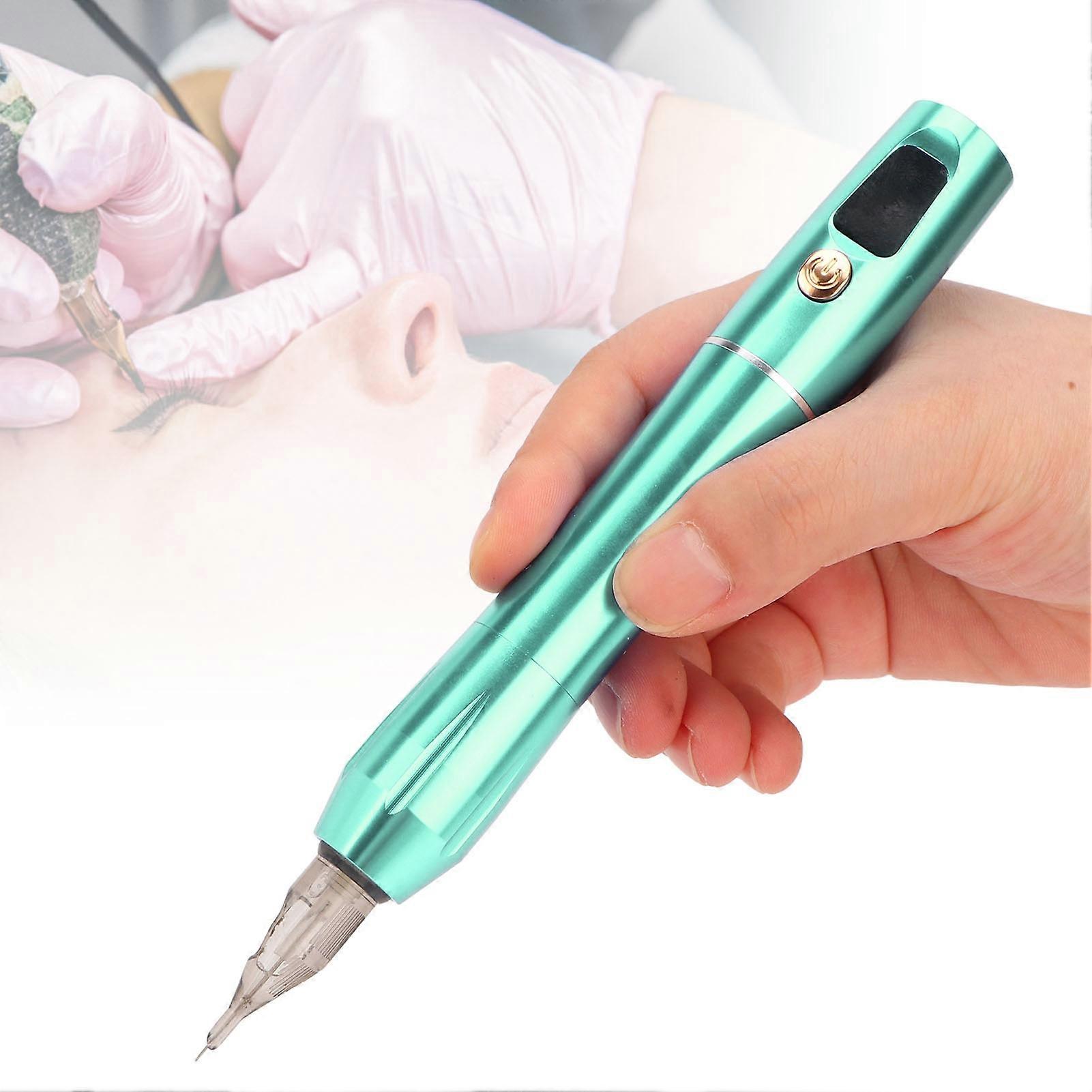 Permanent Makeup Machine 5 Speed Gears Wireless Charging PMU Machine LCD Display Green Tattoo Pen 600mAh 100‑240V US Plug