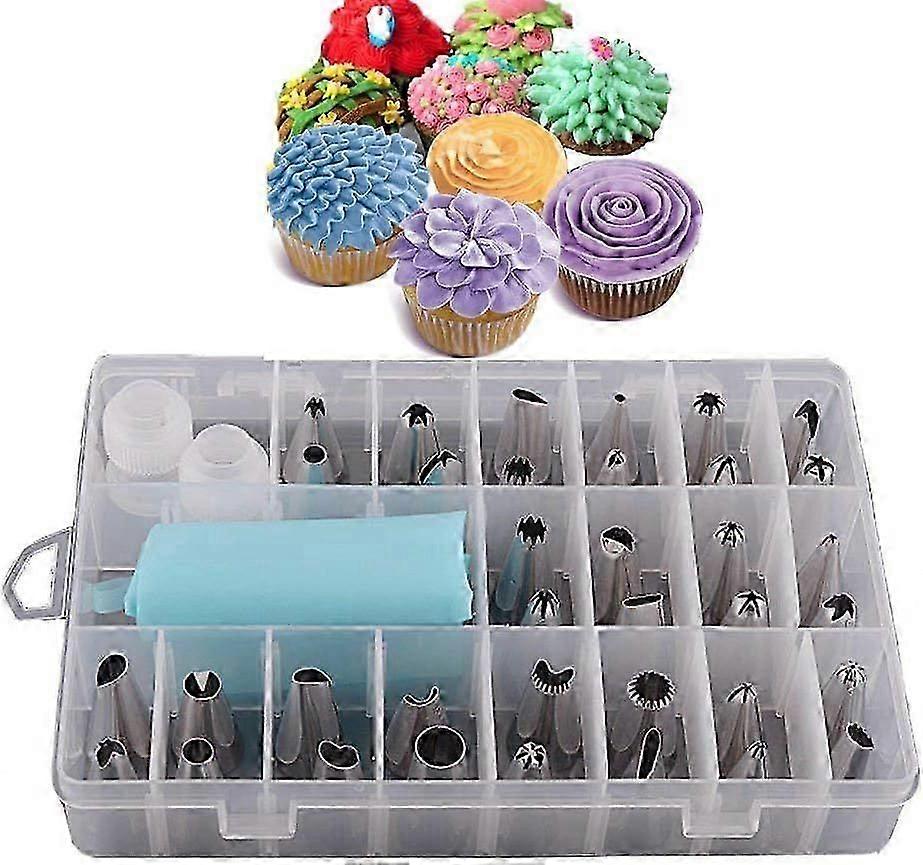24 Pieces Piping Bags and Nozzles Cake Decorating Kit Frosting Bags and Nozzles Stainless Steel Flower Piping Nozzle Set