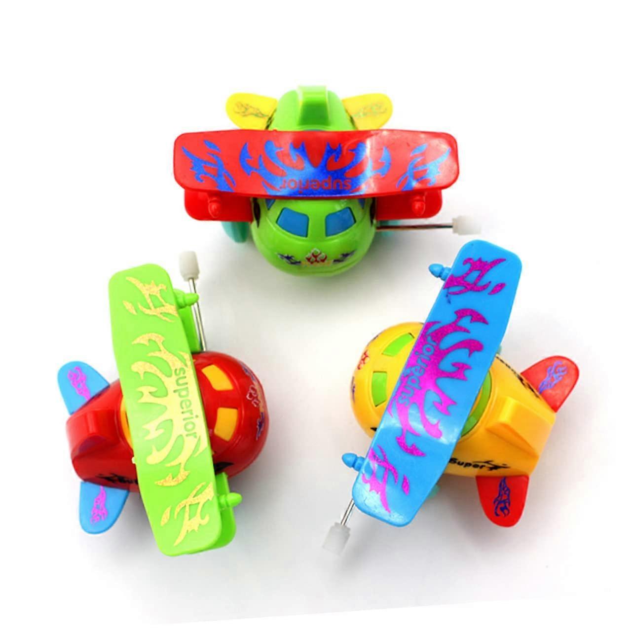 3 Pieces Rotating Airplane with WindUp Mechanism for Cartoon Design, Indoors and Outdoors, Promotes Motor Skills and Interaction, Random