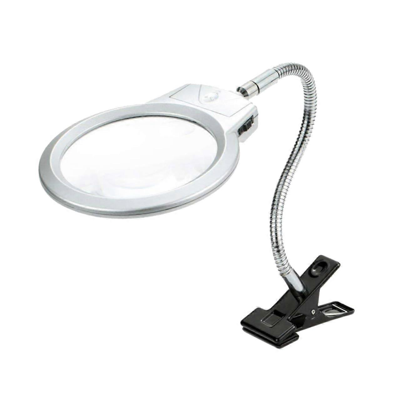 Magnifying Lamp with Adjustable Gooseneck, LED Light, USB Power, Clip-On for Office and Hobby Use, Desktop Reading Light
