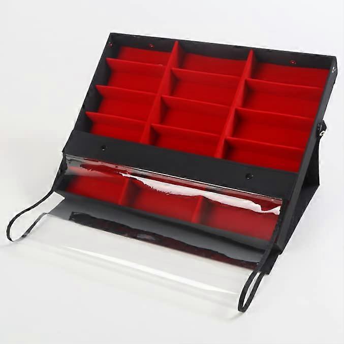18Pair Glasses Stand for Storage and Display, Foldable Organizer with Transparent Covers, Black/Red