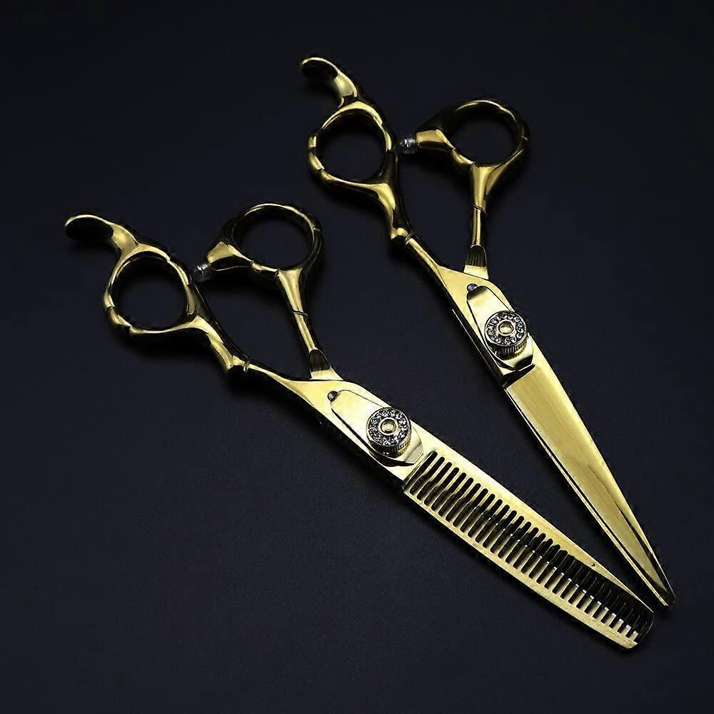 Hair cutting scissors, 6 inches, professional Japanese 440C, golden, barber scissors (Color: Set)