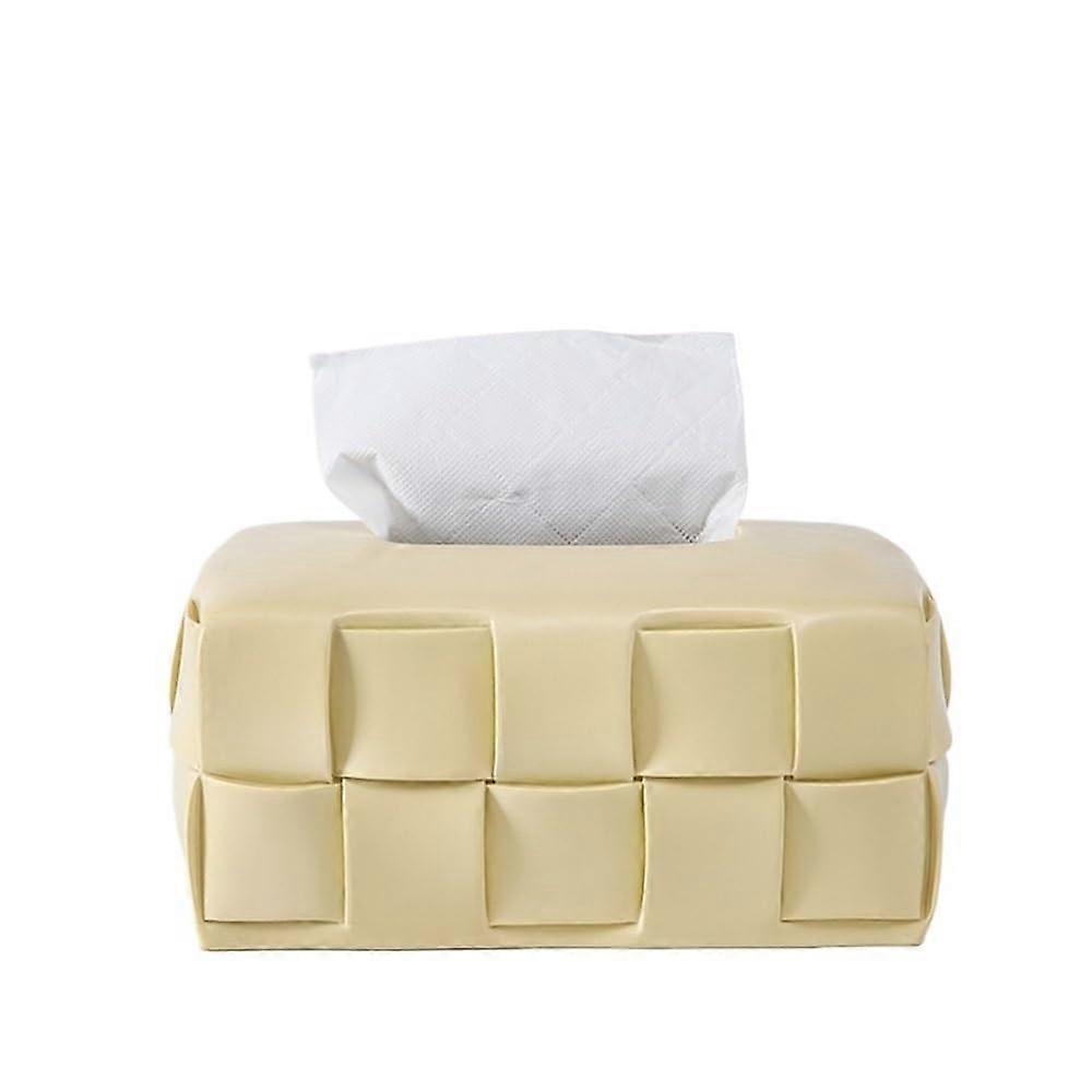 Taschentuchbox Tissue Box Ceramic Square Yellow Woven Texture Desktop Organizer for Home Living Room Tücherbox
