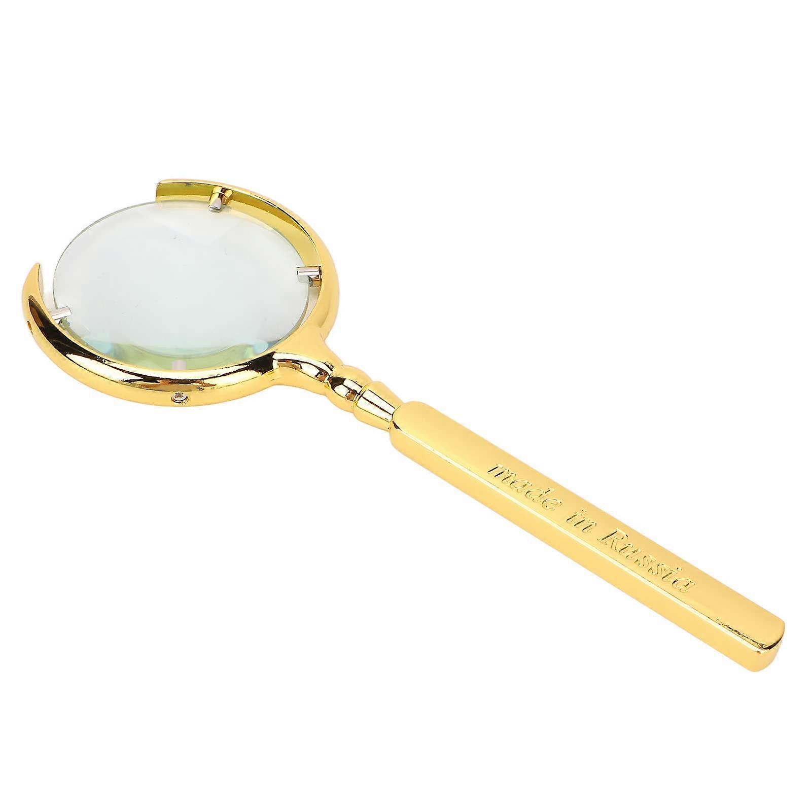Magnifying Glass for Reading, 8X Handheld Magnifier with Ergonomic Stainless Steel Handle, Gold Lune Shape for Seniors