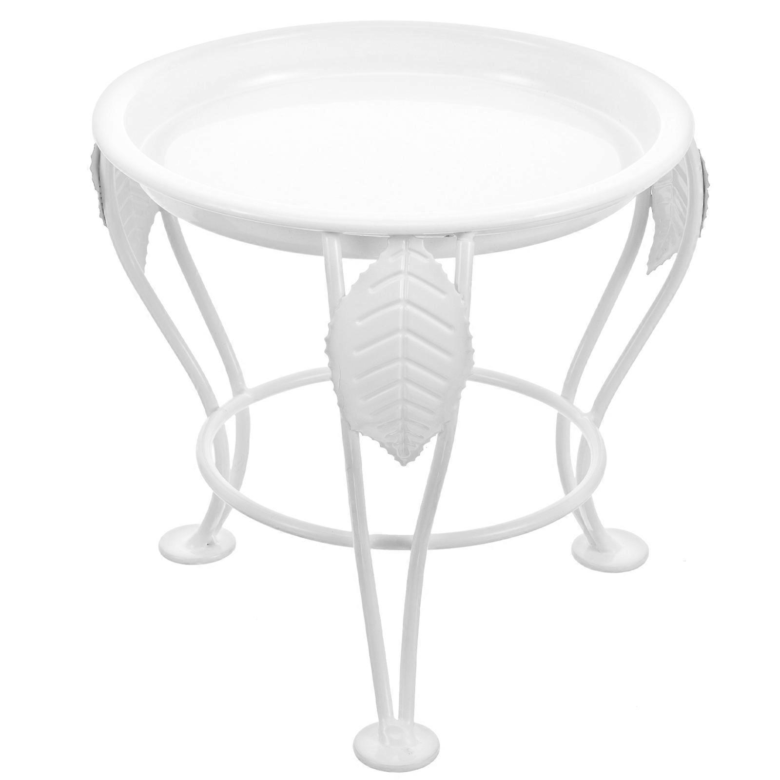 White Multifunctional Flower Shelf Plant Stand with Tray, Heavy Duty Iron Display Rack for Indoor Balcony, Raised Mini Planter Base for Succulents