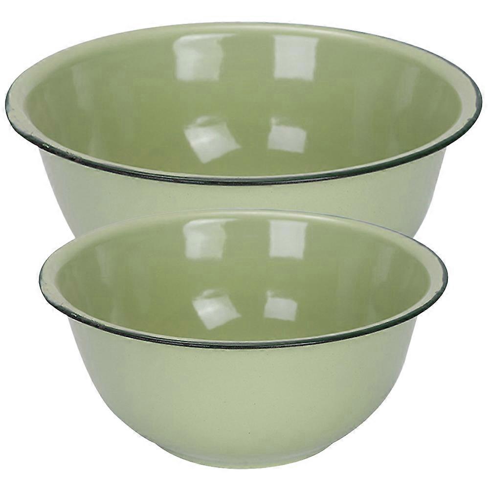 Vintage Enamel Mixing Bowl Set for Baking, Serving & Food Storage – Thickened Green Bowl for Fruits, Vegetables & Dough, Traditional Design