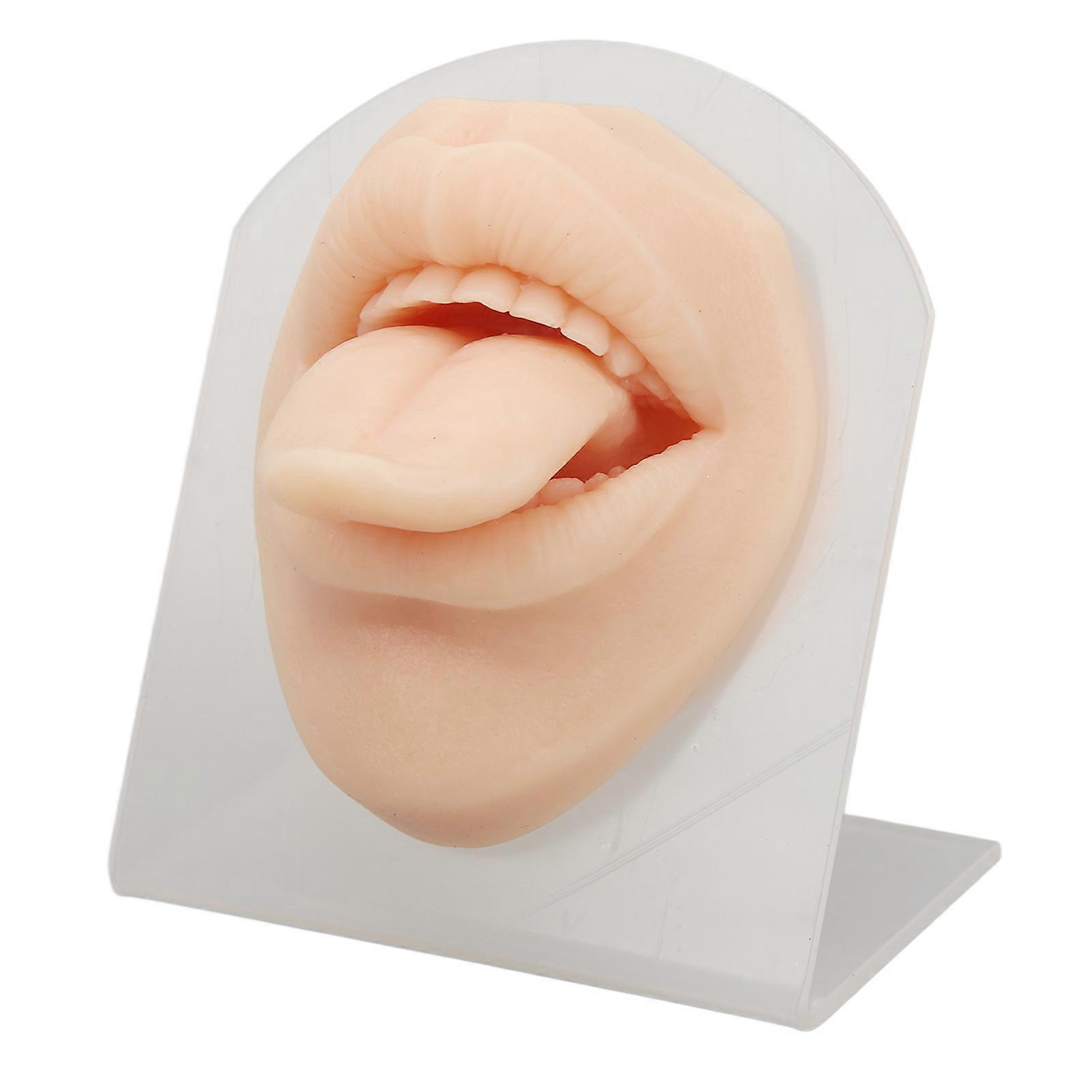 3D Soft Silicone Tongue Mouth Model with Stand Reusable Jewelry Display Tongue Model for Piercing Practice