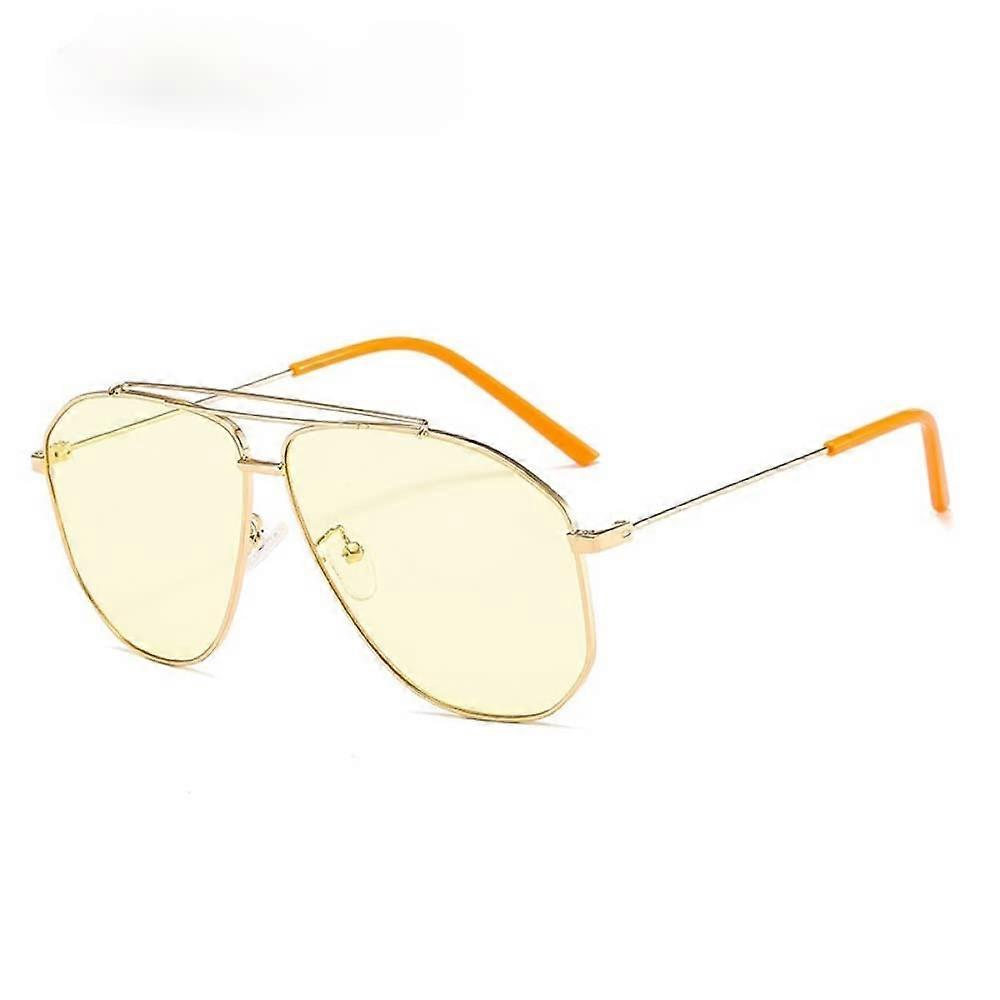 Polygon Sunglasses Unisex Retro Plus Size Pink Clear Lenses Golden Yellow Frame