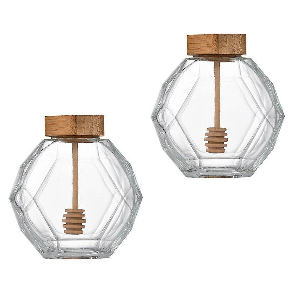 Glass Honeypot Food Storage Containers with Lid for Storing Dry Food 2 Pcs Transparent Glass