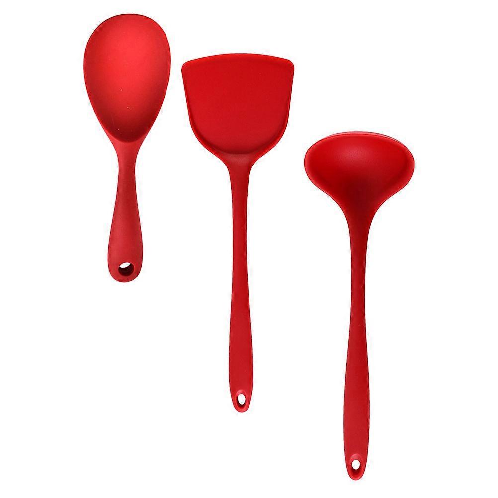 Non-Scratch Rice Spoon Paddle Silicone Soup Ladle Round Edges 3 Pcs Food Preparation Hanging Holes