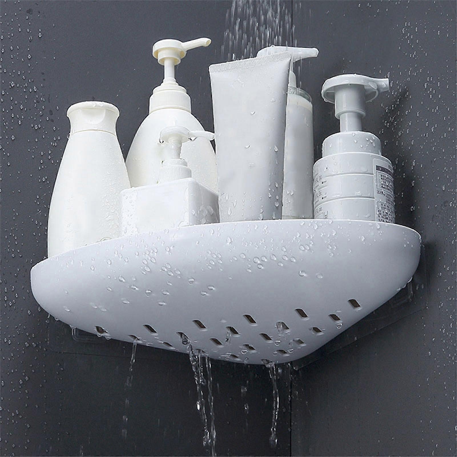 Triangle Bathroom Corner Rack Waterproof Ventilated Plastic Wall Mounted Shelf for Shampoo Grey 