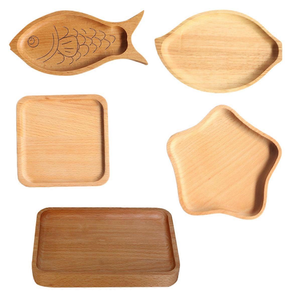 Natural Beech Wood Serving Tray Square Food Grade Wooden Fruit Platter for Desserts and Snacks