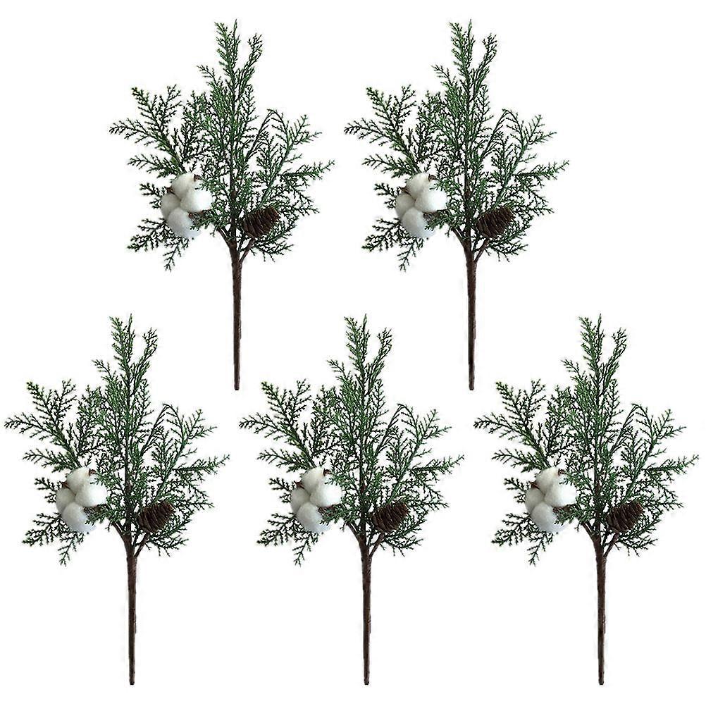 Artificial Pine Needles Branches Simulation Cypress Pick Short Branch Lifelike Appearance Home Decoration Green 33X17cm 5Pcs
