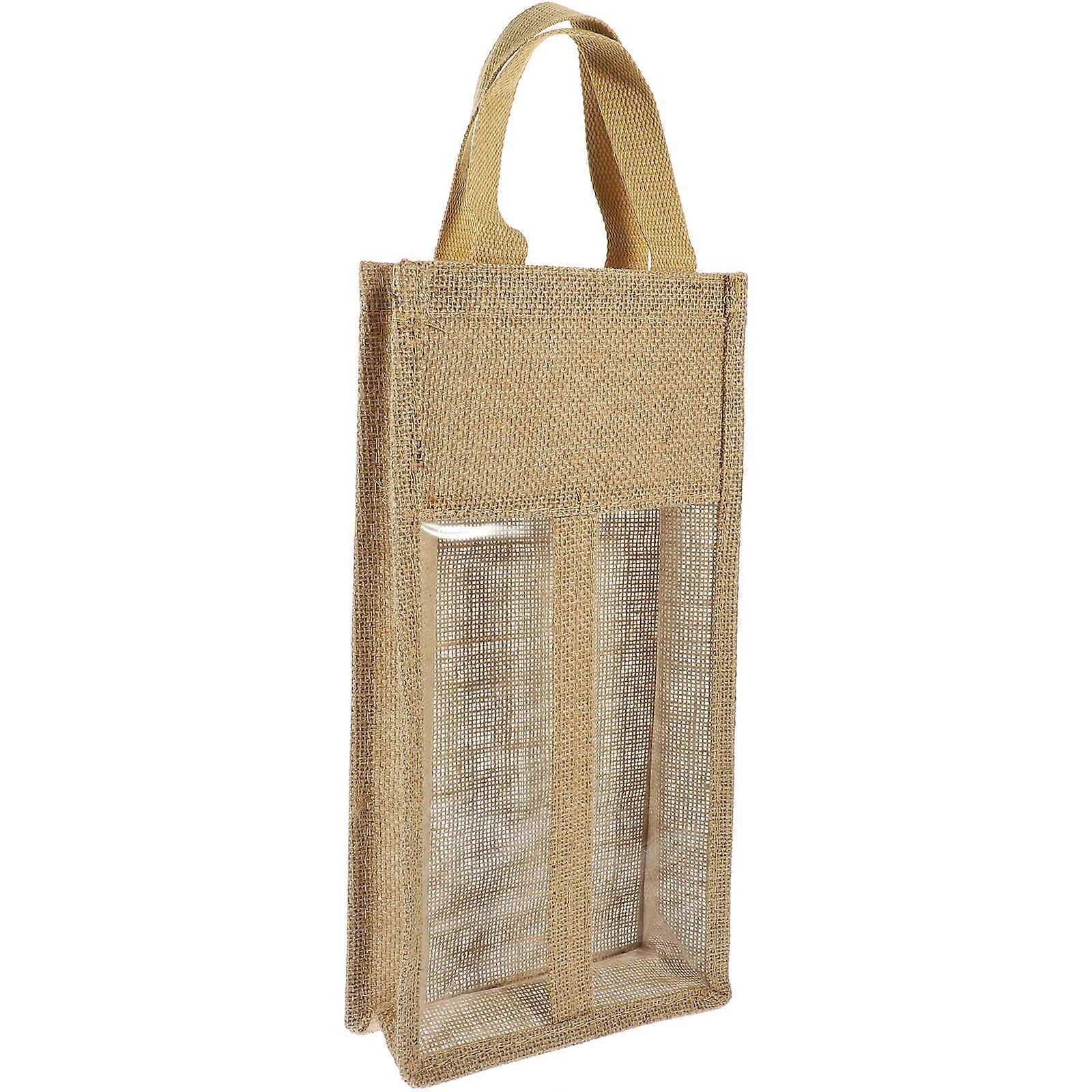 Red Wine Handle Gift Bag for Storage with Rustic 2-Divided Jute Tote