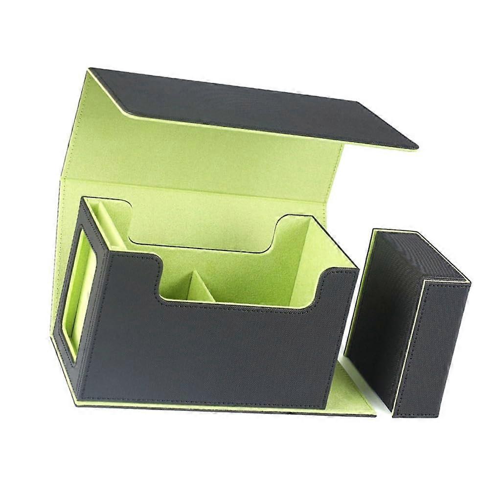 PU Card Deck Storage Box with Dice Tray, Black/Green Collector's Organizer, Gaming Card Holder, Durable PU Material
