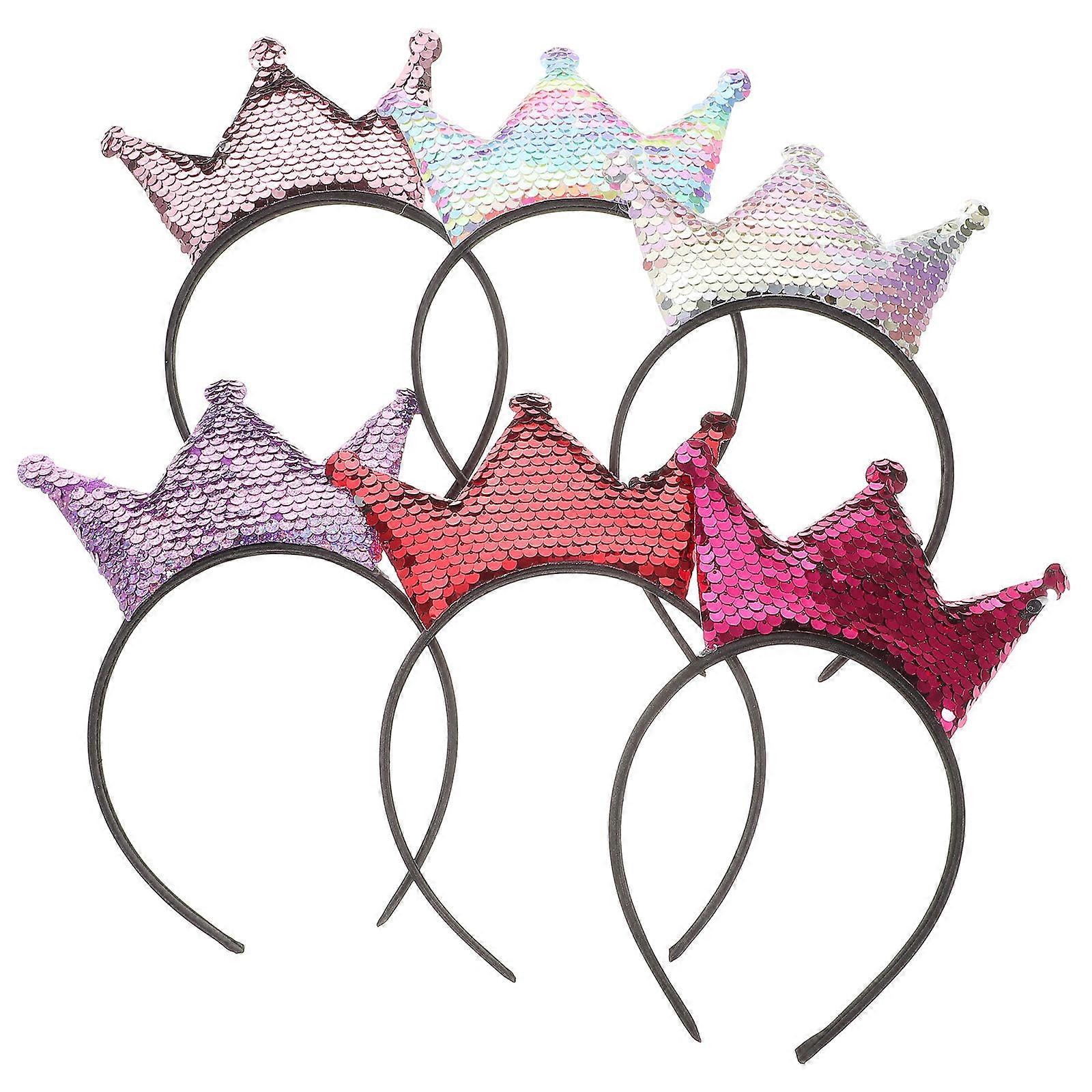 Girls Shiny Crown Hairband for Party Decoration Assorted Color Jewelry Set of 6
