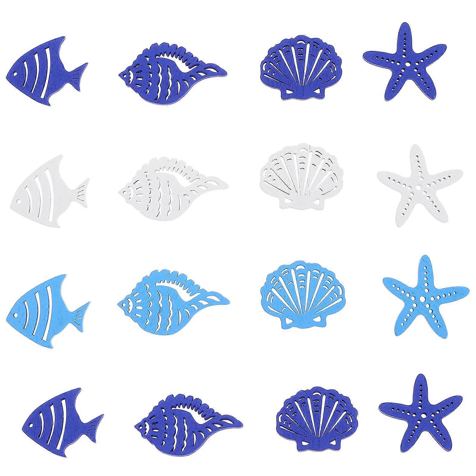 50pcs Nautical Wooden Cutouts Mediterranean Style DIY Craft Kit with Shell Fish Snail Shapes for Beach House Decor Sea Party Ornaments