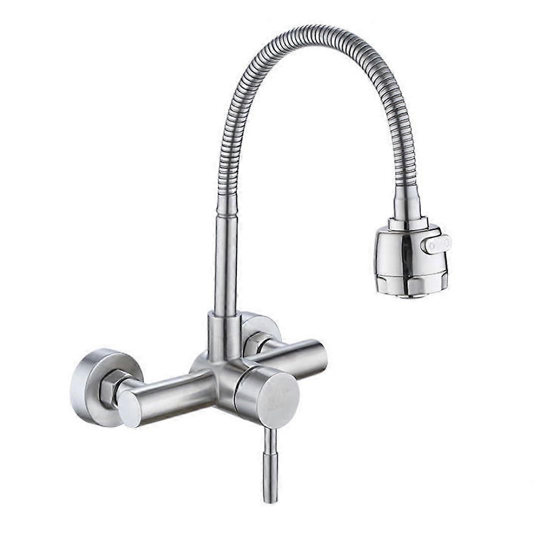 360° Rotatable Wall Mounted Kitchen Faucet with Spray Function, Black Kitchen Faucet