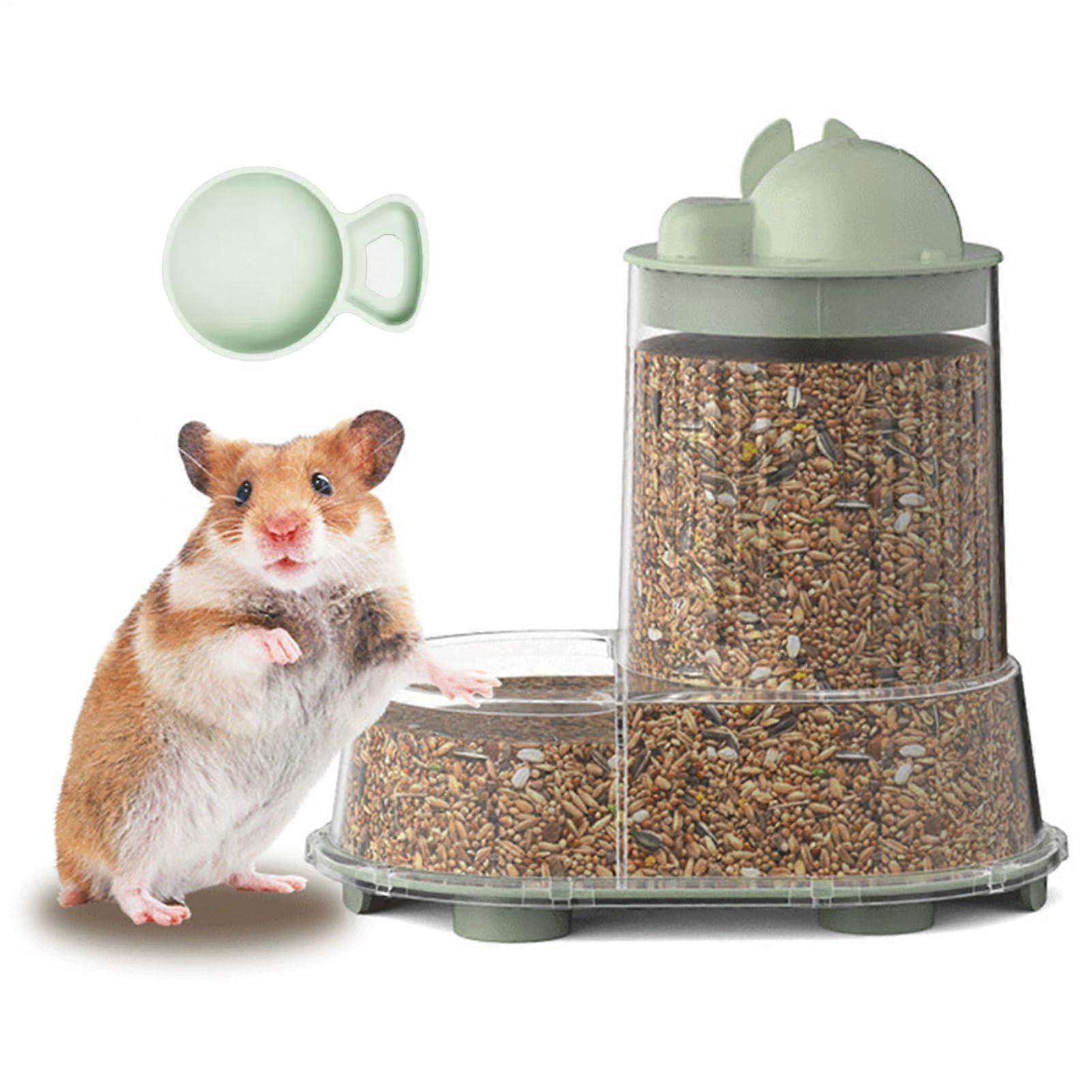 Hamster Bowl Automatic Pet Feeder With Sturdy Filling, Transparent Storage, Large Capacity For Small Animals Green
