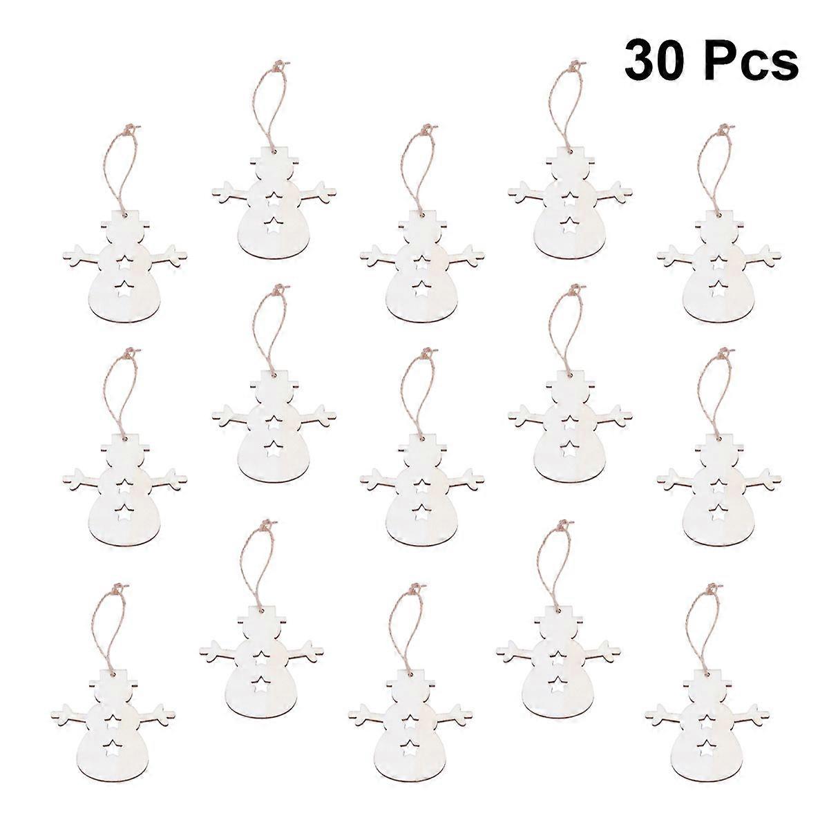 Snowman Wood Pendants Diy Painting Decoration Handmade Design 8x8x0.3cm 30Pcs