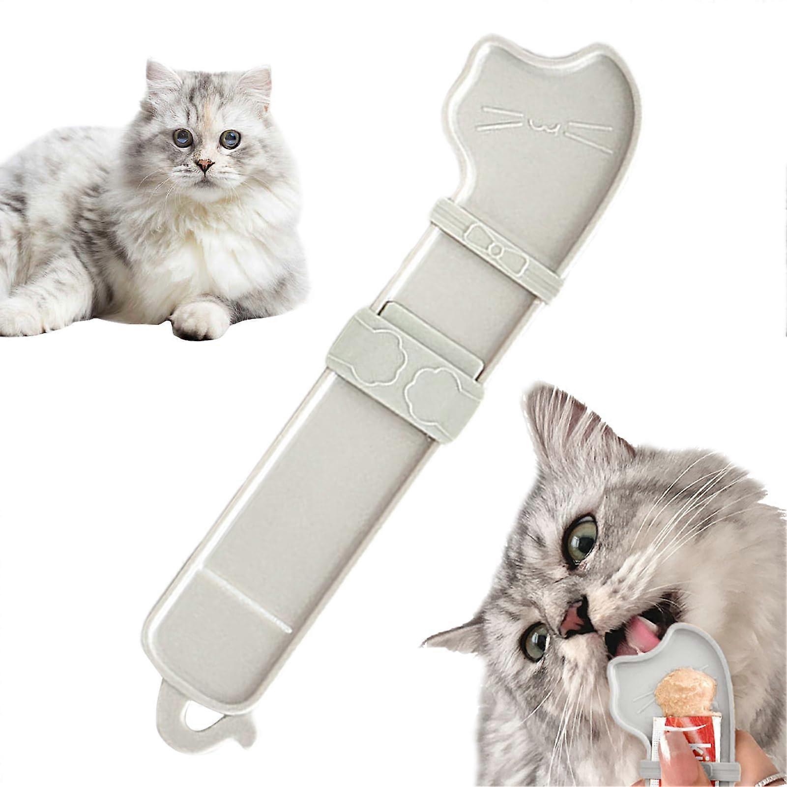 Cat Treat Spoon for Wet Food, Gray Cat Food Spoon with Groove Design, Hanging Dog Feeder for Liquid Snacks, Storage Solution