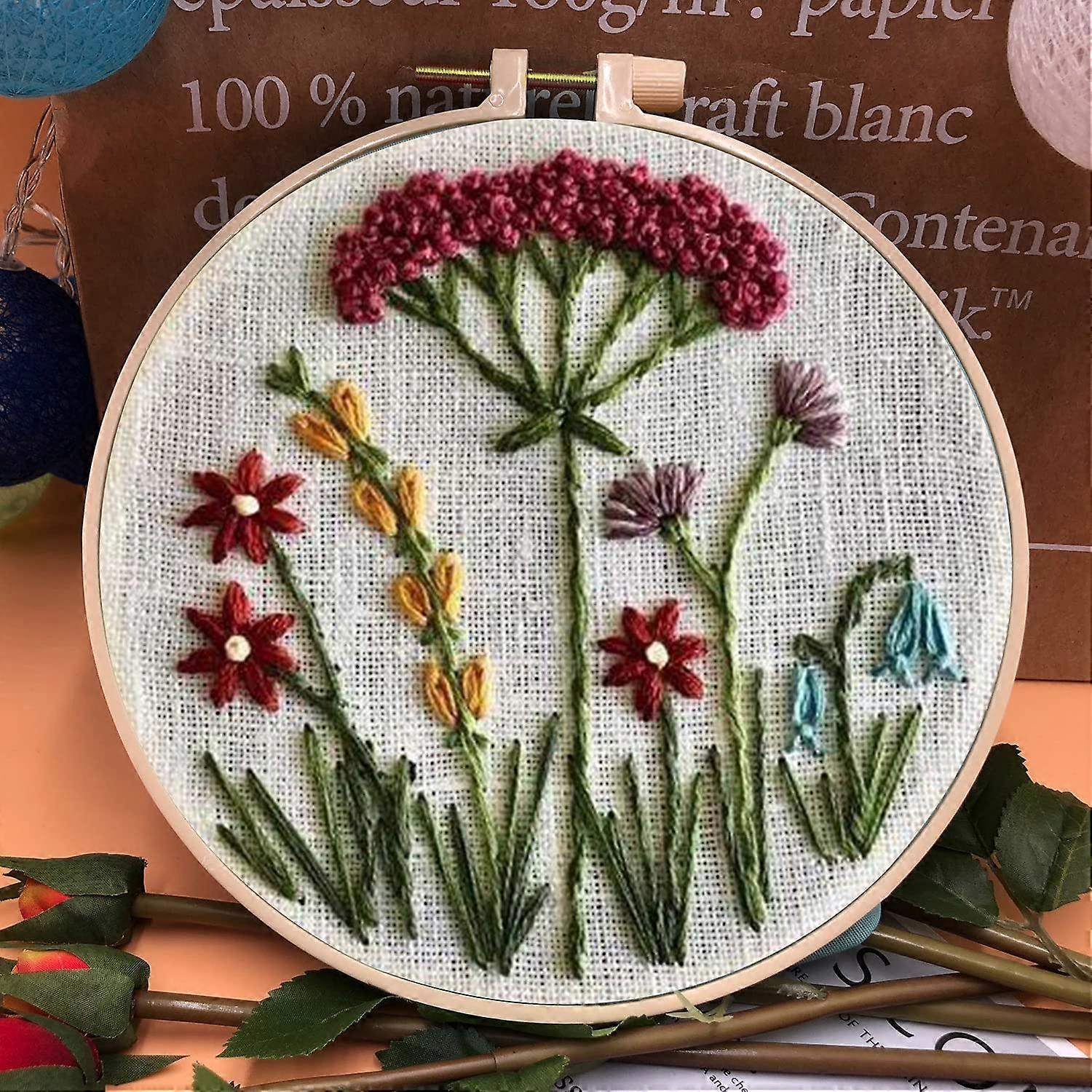 Embroidery Hoop Flower Set with Threads and Needles for Beginners and Adults Cross Stitch Kit 2023