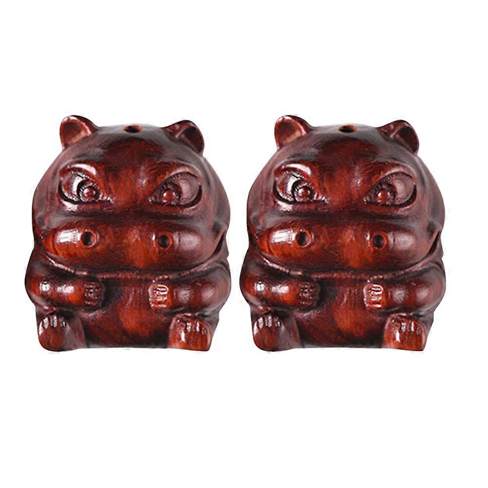 Adorable Dark Brown Wooden Hippo Figurines for Home Decor Versatile Keychain Charms and Crafts 2PCS